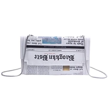 KUANG! Women Novelty Newspaper Evening Handbag Clutch Crossbody Bag Envelope Purse Chain Shoulder Ba...