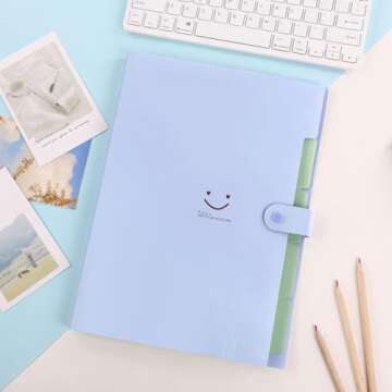 SKYDUE A4 Expanding File Folder - 5 Expandable Pockets, Stylish Purple