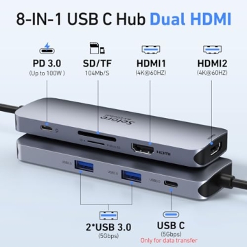 USB C Docking Station for Dual HDMI Monitors and Charging