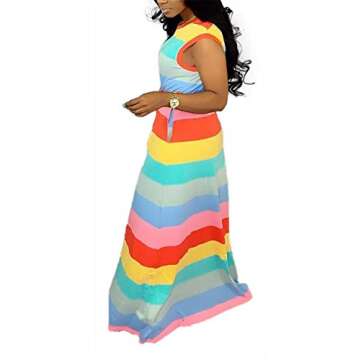 Women Maxi Dress Rainbow Striped Long Dresses Casual Loose Oversized Sundress Party Prom Ladies Outfits