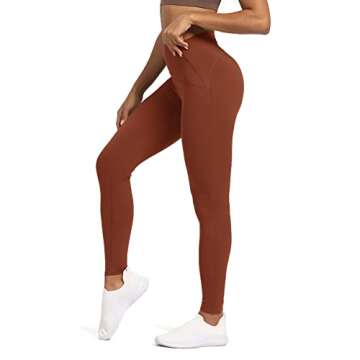 Aoxjox High Waisted Workout Leggings for Women Tummy Control High Rise Scrunch Buttery Soft Scarlett Yoga Pants 27" (Cherry Mahogany, Medium)