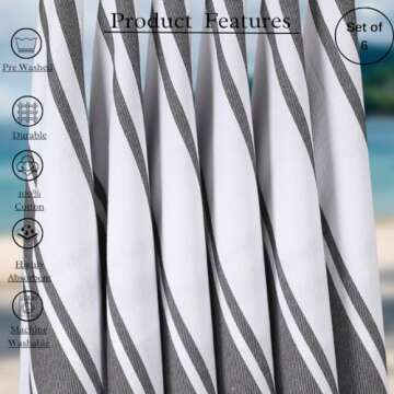 Heavy Duty Oversized Kitchen Towels & Dishcloth (Set of 6 Charcoal 18x28) Highly Absorbent, Professional Grade Cotton Tea Towels for Everyday Cooking and Baking- Modern Clean Striped Pattern