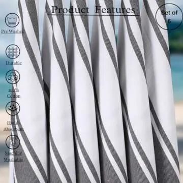 Heavy Duty Oversized Kitchen Towels & Dishcloth (Set of 6 Charcoal 18x28) Highly Absorbent, Professional Grade Cotton Tea Towels for Everyday Cooking and Baking- Modern Clean Striped Pattern