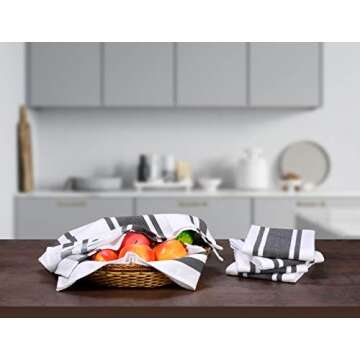 Heavy Duty Oversized Kitchen Towels & Dishcloth (Set of 6 Charcoal 18x28) Highly Absorbent, Professional Grade Cotton Tea Towels for Everyday Cooking and Baking- Modern Clean Striped Pattern