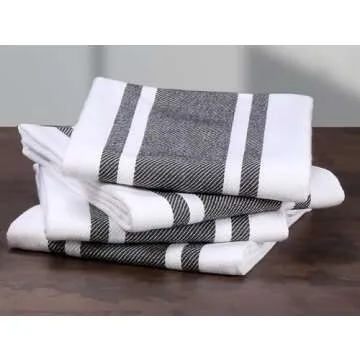 Heavy Duty Oversized Kitchen Towels & Dishcloth (Set of 6 Charcoal 18x28) Highly Absorbent, Professional Grade Cotton Tea Towels for Everyday Cooking and Baking- Modern Clean Striped Pattern