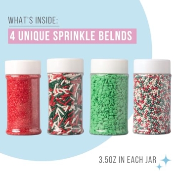Christmas Edible Sprinkles 4 Pack for Holiday Baking