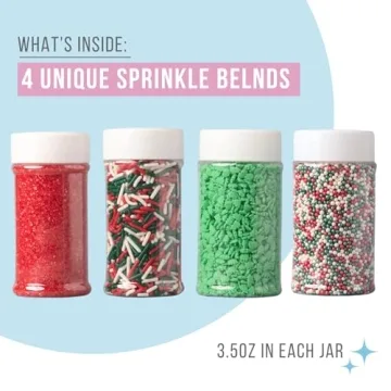 Christmas Edible Sprinkles 4 Pack for Holiday Baking