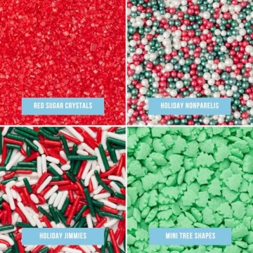 Christmas Edible Sprinkles 4 Pack for Holiday Baking