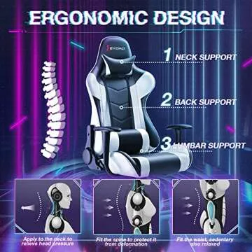 Devoko Ergonomic Gaming Chair Racing Style Adjustable Height High Back PC Computer Chair with Headrest and Lumbar Support Executive Office Chair (White)