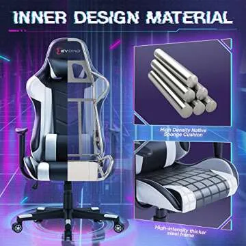 Devoko Ergonomic Gaming Chair Racing Style Adjustable Height High Back PC Computer Chair with Headrest and Lumbar Support Executive Office Chair (White)