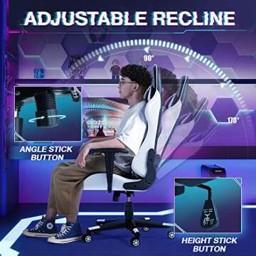 Devoko Ergonomic Gaming Chair Racing Style Adjustable Height High Back PC Computer Chair with Headrest and Lumbar Support Executive Office Chair (White)