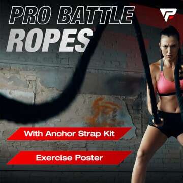 Pro Battle Ropes with Anchor Strap Kit and Exercise Poster – Upgraded Durable Protective Sleeve ?...