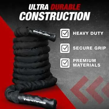 Pro Battle Ropes with Anchor Strap Kit and Exercise Poster – Upgraded Durable Protective Sleeve – 100% Poly Dacron Heavy Battle Rope for Strength Training, Cardio Fitness, CrossFit Rope (1.5” x 30 ft)