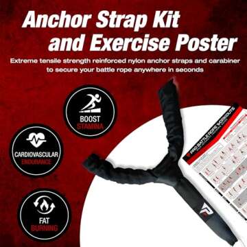 Pro Battle Ropes with Anchor Strap Kit and Exercise Poster – Upgraded Durable Protective Sleeve – 100% Poly Dacron Heavy Battle Rope for Strength Training, Cardio Fitness, CrossFit Rope (1.5” x 30 ft)