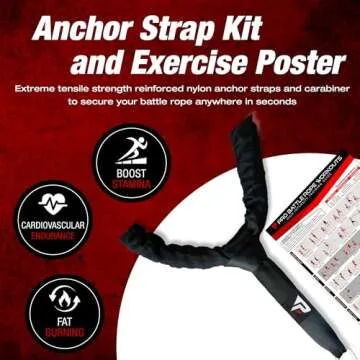 Pro Battle Ropes with Anchor Strap Kit and Exercise Poster – Upgraded Durable Protective Sleeve – 100% Poly Dacron Heavy Battle Rope for Strength Training, Cardio Fitness, CrossFit Rope (1.5” x 30 ft)