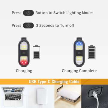 Clip on Flashlight, Running Light for Runners Rechargeable Safety Lights for Walking at Night Hands Free Flashlight Portable LED Work Light Warning Flashing Camping Hiking Walking Dog Black