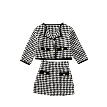 Stylish WDIRARA Houndstooth Outfit for Toddler Girls