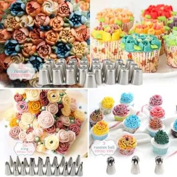 Russian Piping Tips for Cake Decorating, 88Pcs Extra Large Flower Piping Tips Set Floral Icing Nozzles, Cupcake Decorating Kit with Steel Frosting Tips Pastry Tips Baking Decorating Supplies and Tools