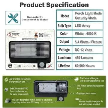 MOTION-GUARD, MG1000-450B, RV Exterior Mounted Bright LED Motion Sensor Porch Flood Light, Rated IP65 with INTELA-Sensor, Polarity Guard, Adjustable Sensitivity and EMI Suppression