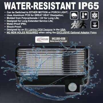 MOTION-GUARD, MG1000-450B, RV Exterior Mounted Bright LED Motion Sensor Porch Flood Light, Rated IP65 with INTELA-Sensor, Polarity Guard, Adjustable Sensitivity and EMI Suppression