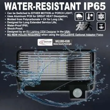 MOTION-GUARD, MG1000-450B, RV Exterior Mounted Bright LED Motion Sensor Porch Flood Light, Rated IP65 with INTELA-Sensor, Polarity Guard, Adjustable Sensitivity and EMI Suppression