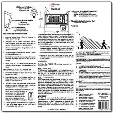 MOTION-GUARD, MG1000-450B, RV Exterior Mounted Bright LED Motion Sensor Porch Flood Light, Rated IP65 with INTELA-Sensor, Polarity Guard, Adjustable Sensitivity and EMI Suppression