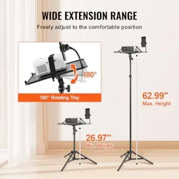 VEVOR Projector Stand, Laptop Stand Tripod Adjustable Height from 26.97 to 63 in, Portable Projector Tripod Stand with Tray & Gooseneck Phone Holder, for Outdoor Movies, Home, Office, Stage or Studio