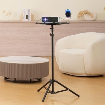 VEVOR Projector Stand, Laptop Stand Tripod Adjustable Height from 26.97 to 63 in, Portable Projector Tripod Stand with Tray & Gooseneck Phone Holder, for Outdoor Movies, Home, Office, Stage or Studio