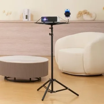 VEVOR Projector Stand, Laptop Stand Tripod Adjustable Height from 26.97 to 63 in, Portable Projector Tripod Stand with Tray & Gooseneck Phone Holder, for Outdoor Movies, Home, Office, Stage or Studio