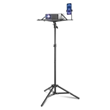 VEVOR Projector Stand, Laptop Stand Tripod Adjustable Height from 26.97 to 63 in, Portable Projector Tripod Stand with Tray & Gooseneck Phone Holder, for Outdoor Movies, Home, Office, Stage or Studio