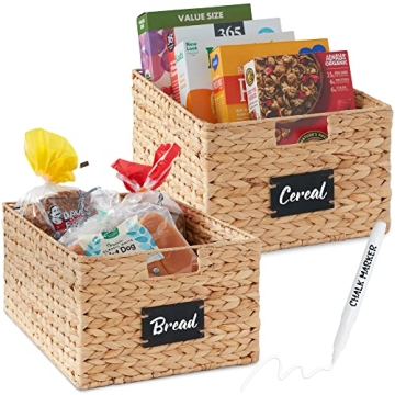 Best Choice Products Pantry Baskets Set of 2 16x12in Water Hyacinth Storage Baskets, Woven Wicker Ki...