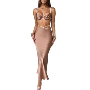 Satin Spaghetti Strap Maxi Dress Set for Women