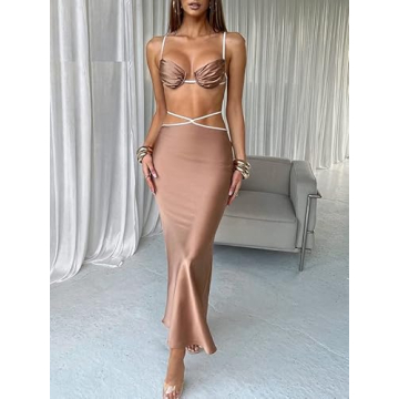 Satin Spaghetti Strap Maxi Dress Set for Women