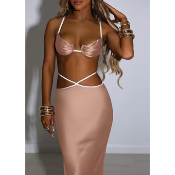 Satin Spaghetti Strap Maxi Dress Set for Women