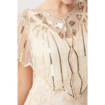 BABEYOND 1920s Shawl Wraps Sequin Beaded Evening Cape Bridal Shawl Bolero Flapper Cover Up (Beige)