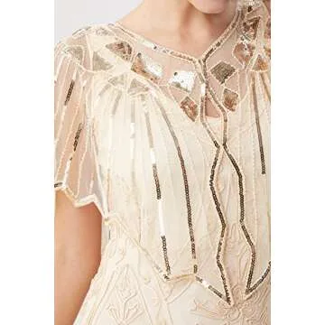 BABEYOND 1920s Shawl Wraps Sequin Beaded Evening Cape Bridal Shawl Bolero Flapper Cover Up (Beige)