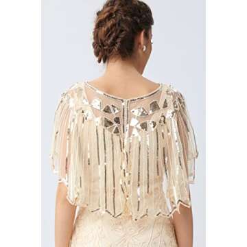 BABEYOND 1920s Shawl Wraps Sequin Beaded Evening Cape Bridal Shawl Bolero Flapper Cover Up (Beige)