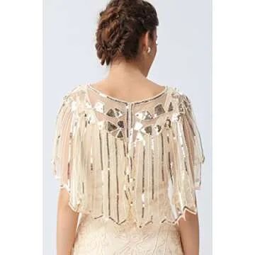 BABEYOND 1920s Shawl Wraps Sequin Beaded Evening Cape Bridal Shawl Bolero Flapper Cover Up (Beige)