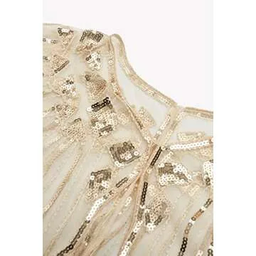 BABEYOND 1920s Shawl Wraps Sequin Beaded Evening Cape Bridal Shawl Bolero Flapper Cover Up (Beige)