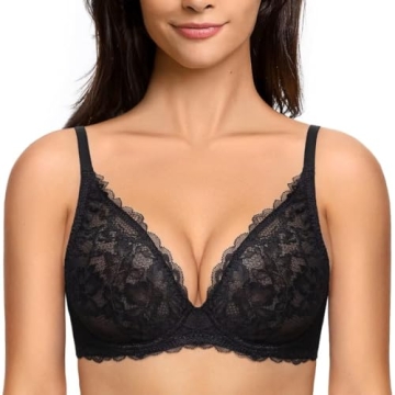 Deyllo Women's Sexy Lace Bra - Non-Padded Underwire See Through Unlined Bra