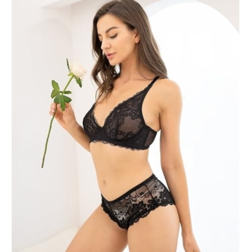 Deyllo Women's Sexy Lace Non-Padded Plunge Bra 32C