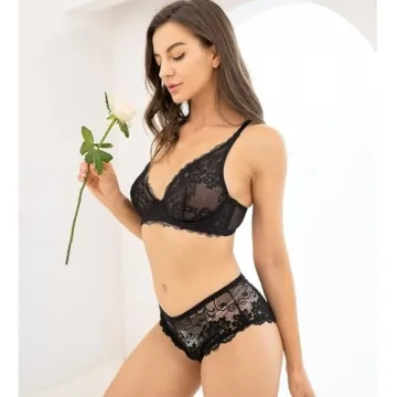 Deyllo Women's Sexy Lace Non-Padded Plunge Bra 32C