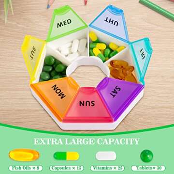 Large Weekly Pill Organizer, Gelibo Pill Box 7 Day, Easy to Open Pill Case, Daily Medicine Organizer, Travel Pill Container, Vitamin Holder for Medication, Supplements, Fish Oils
