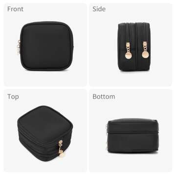 XIAOLER Small Makeup Pouch, Double Zipper Cosmetic Bag, Travel Makeup Bag, Cute Makeup Bag for Purse, Mini Toiletry Bag (Black)