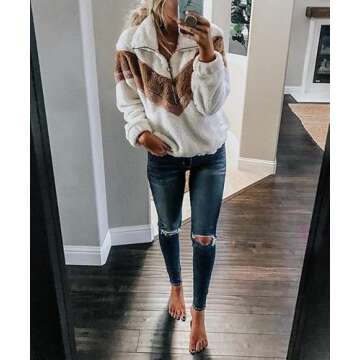 AKEWEI Womens Cozy Oversized Fluffy Fleece Sweatshirt Pullover Outwear Winter Jacket Coat