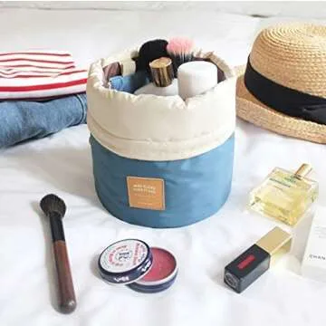 INVODA 4PCS Cosmetic Bag 4 Pieces Barrel Shaped Travel Makeup Bags Large Capacity Soft Waterproof Portable Drawstring Cosmetic Bag Multifunctional Bucket Toiletry Bag (Green+Pink+Blue+Red)