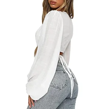 LYANER Women's Stylish Wrap V Neck Crop Blouse for Summer