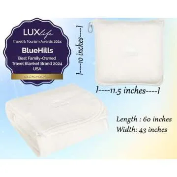 BlueHills Premium Soft Plush Travel Blanket Pillow for Airplane Traveling Essentials in a Bag Flight Throw with Backpack Clip Compact Portable Plane Accessories Ivory White - T025