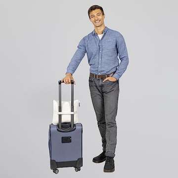 BlueHills Premium Soft Plush Travel Blanket Pillow for Airplane Traveling Essentials in a Bag Flight Throw with Backpack Clip Compact Portable Plane Accessories Ivory White - T025