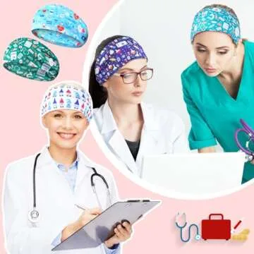 Jexine 20 Pcs Women Nurse Headbands with Button Wide Headbands for Mask Non Slip Elastic Ear Protection Christmas Gift for Nurses Doctors Sweatband Medical Nursing Hairband Workout Yoga Turban